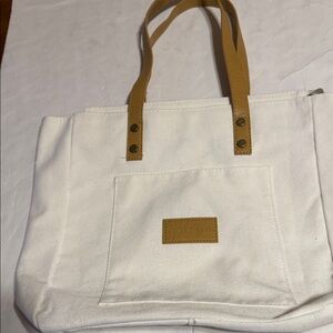 Cozy Earth White Canvas Tote with Tan Handles